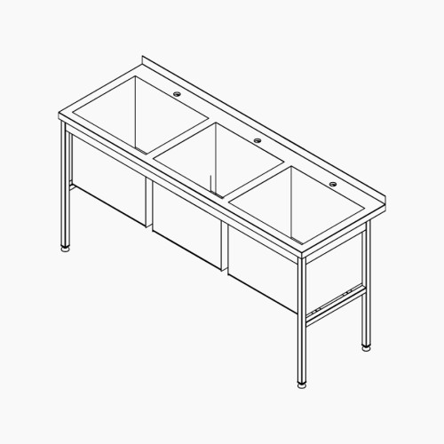 Ванна мийна трисекційна нержавіюча (AISI 201) 1800x800x850, глибина чаші 300 мм, з полицею